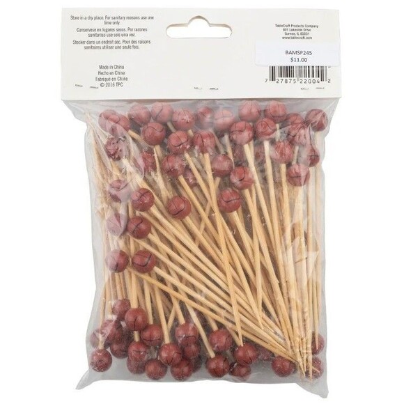 1200ct Tablecraft  4.5" Bamboo Basketball Party Picks – Appetizer Skewer 12pks - Picture 3 of 3